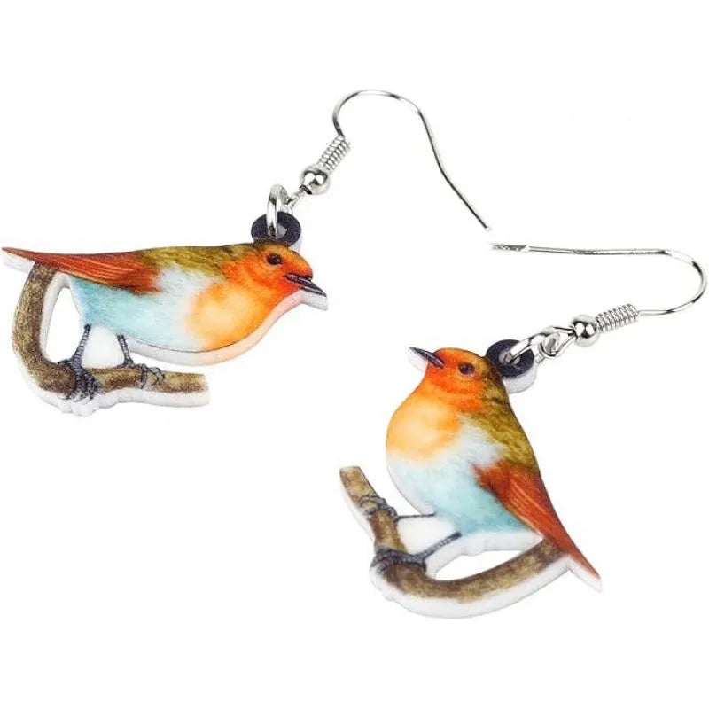 Blue titmouse geometric snake design acrylic pendant earrings in colour option A and B.