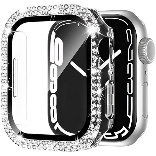 Apple Watch with a protective case and Double Diamond Glass screen protector in rose gold colour