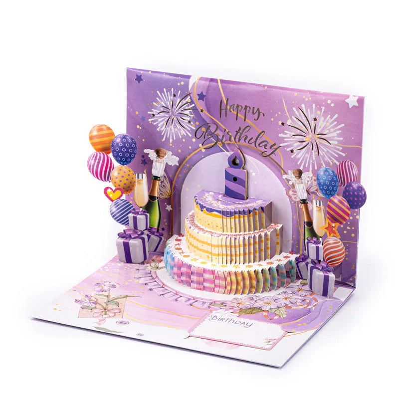 Three-dimensional cake design Chinese ink style greeting card showing manual folding construction