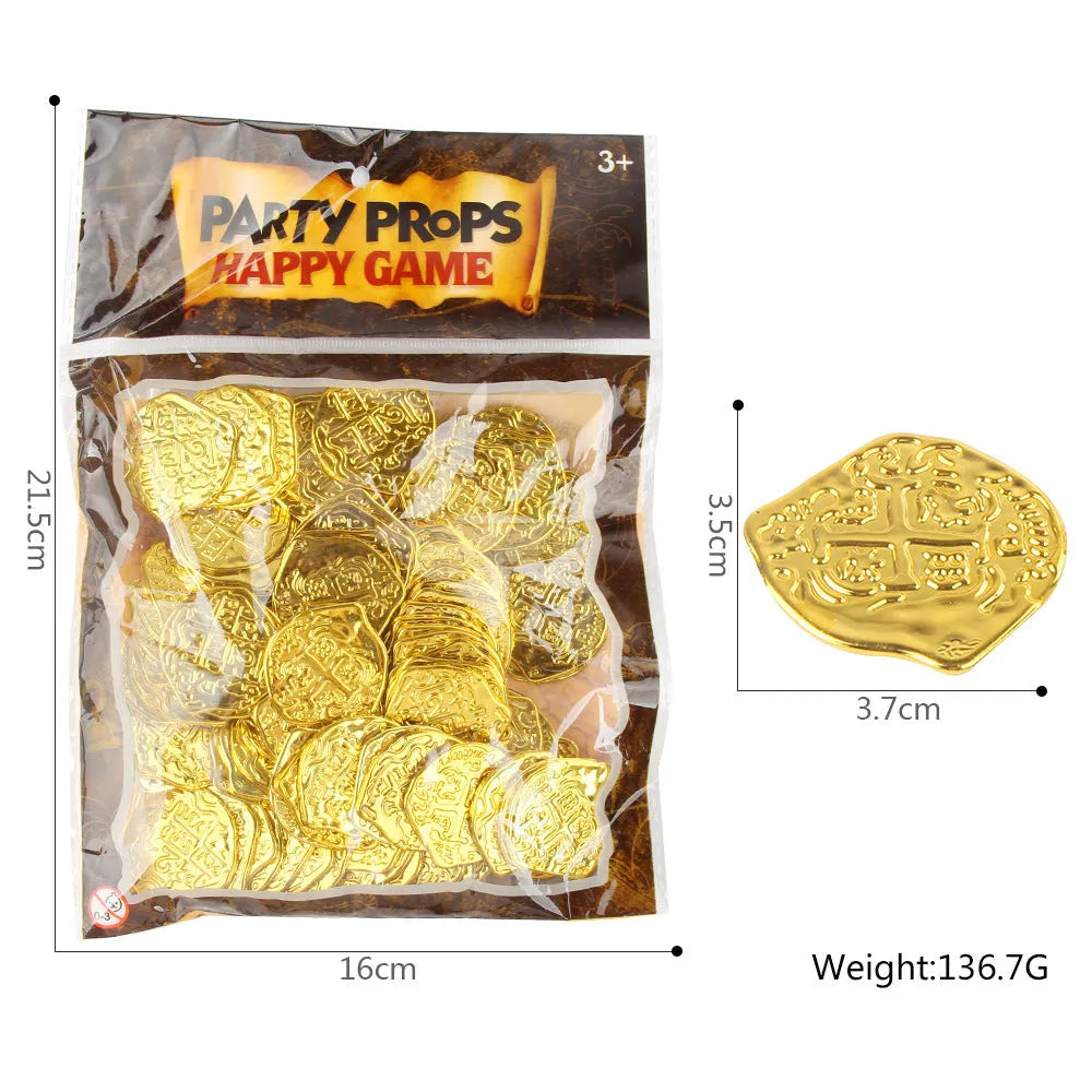 Set of 100 Doli Roman pirate coins with electroplated bronze, gold, and silver finishes for decoration.