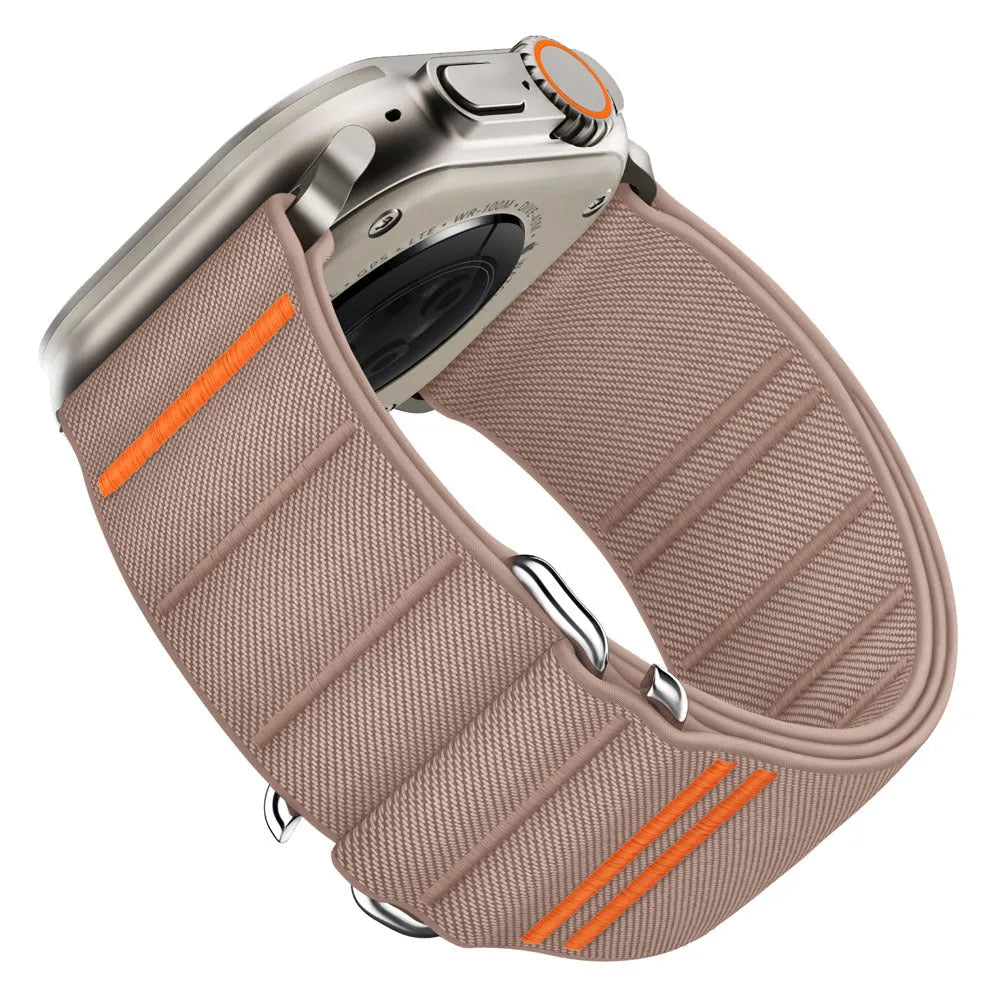 Elastic nylon Apple Watch band with stainless steel buckle in multiple colour options