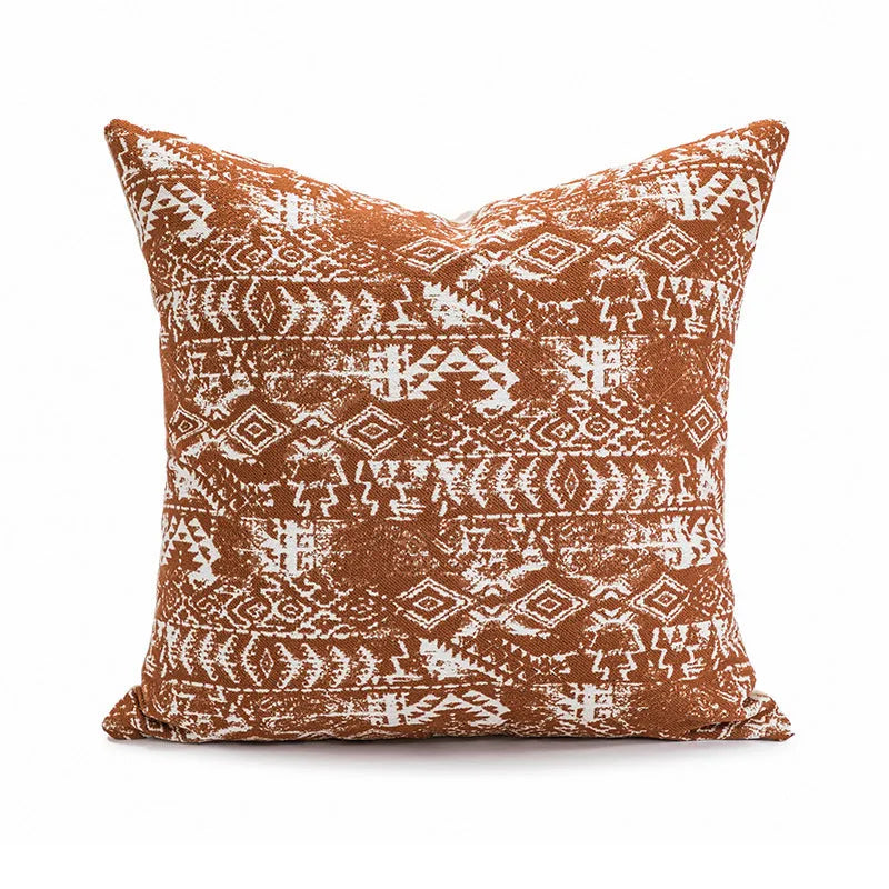 Solid colour square cushion cover with edge pressing detail, shown in Red Brown.