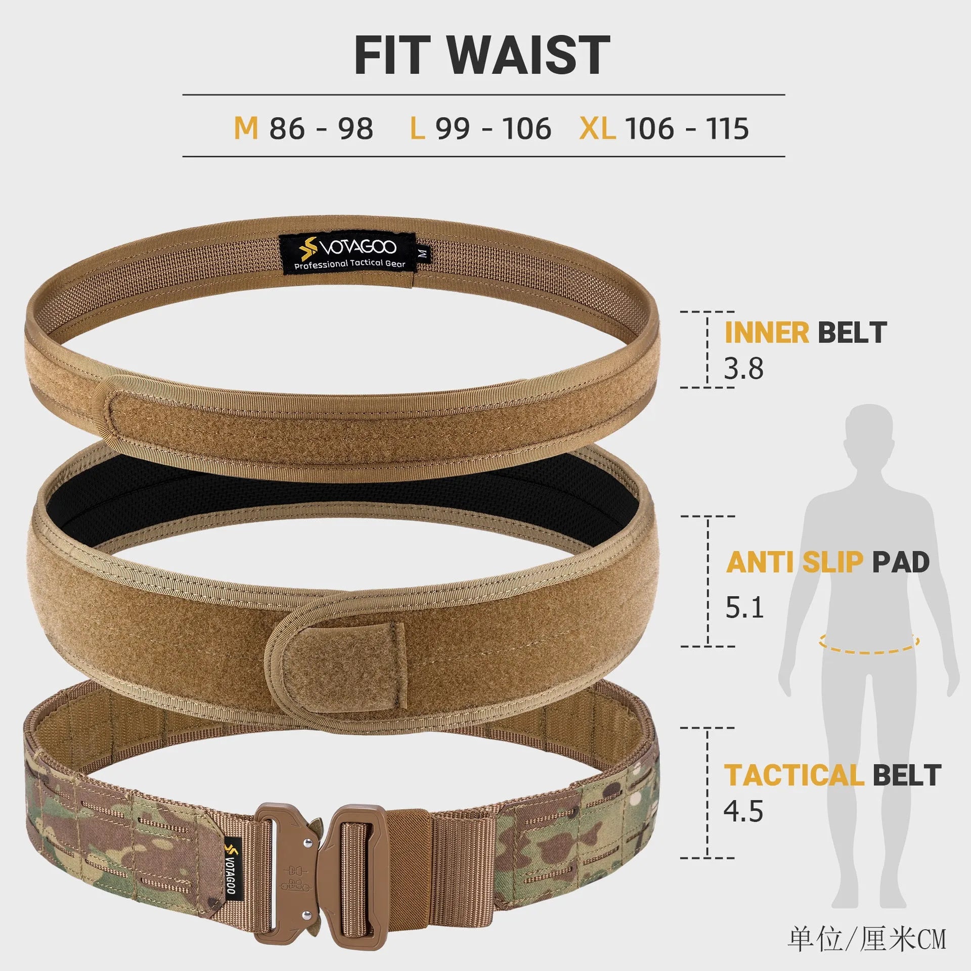 VOTAGOO 2-inch wide tactical duty belt with automatic buckle in CP camouflage colour.