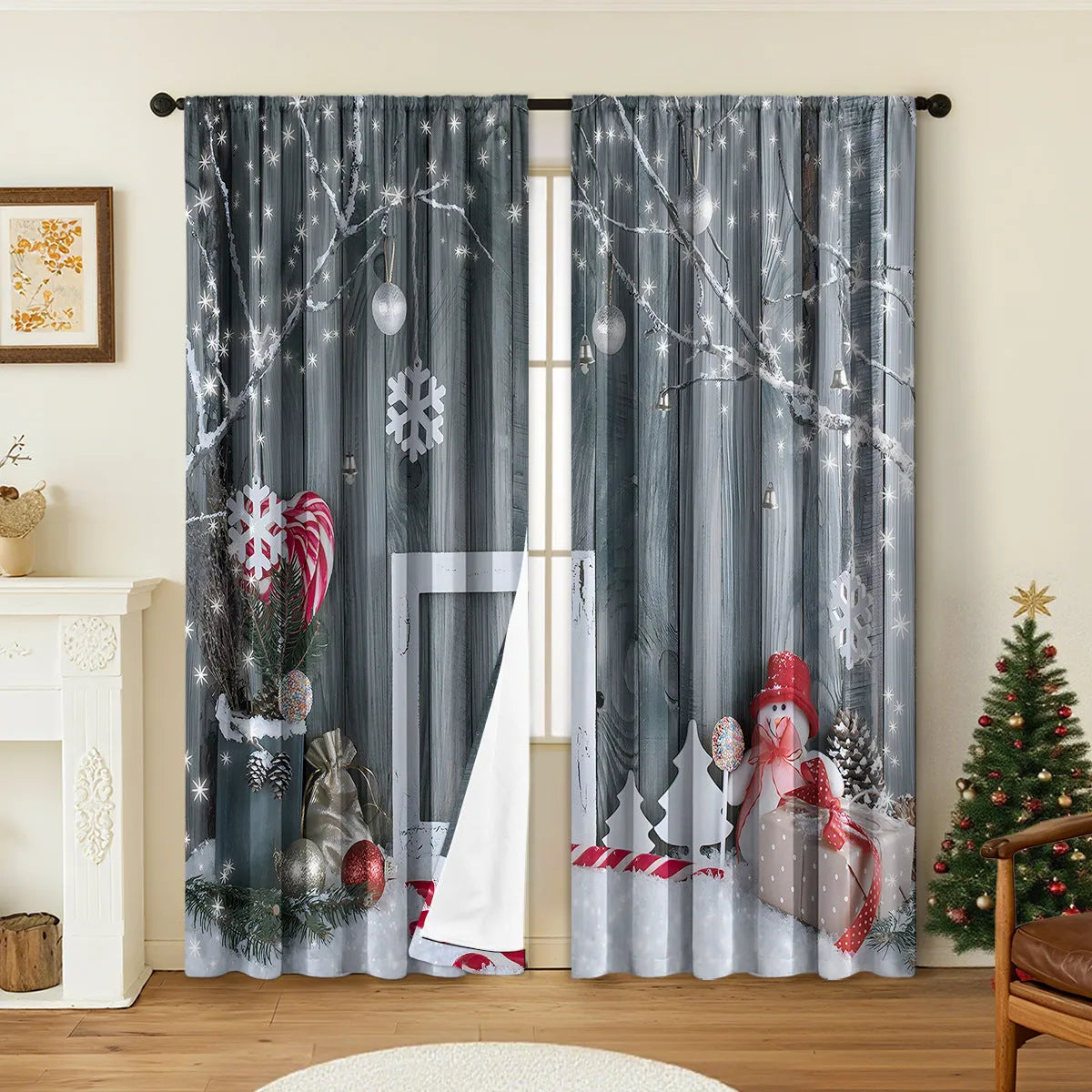 3D digitally printed Christmas curtains with European style patterns in polyester fabric