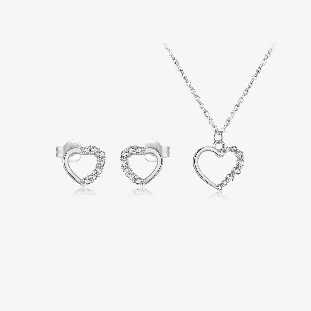 S925 sterling silver hollow heart necklace for women with choice of gold or platinum plating