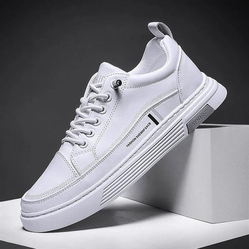 Men's low-top skateboard shoes with elastic band in white or black colour with stitching details