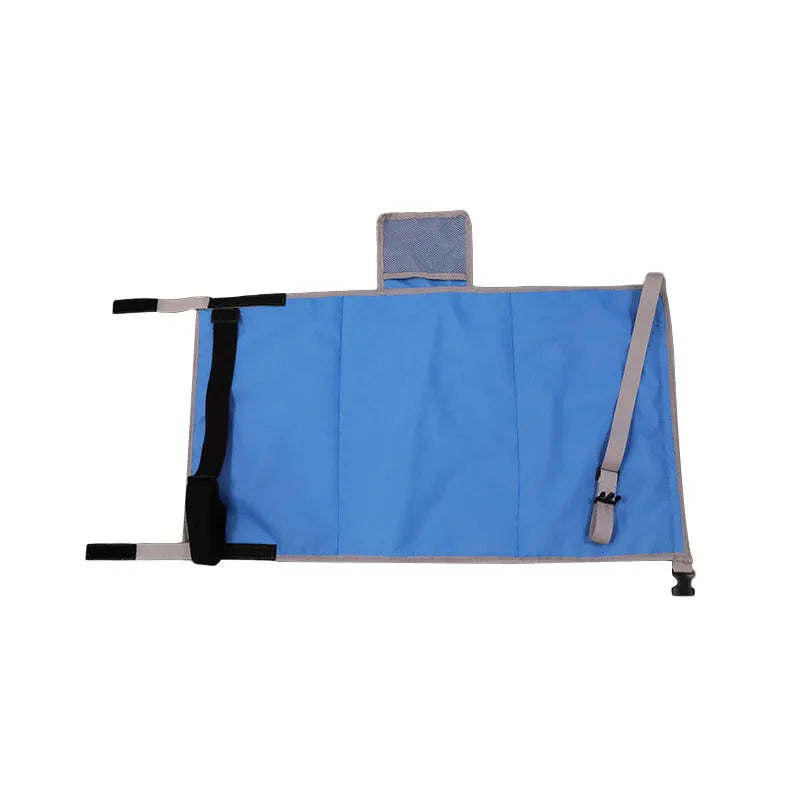 Portable blue children's aircraft pedal seat extender with extension device and drawstring pocket