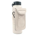 Fitness magnetic cup sleeve in grey with carabiner buckle, holding a large black sports water bottle.