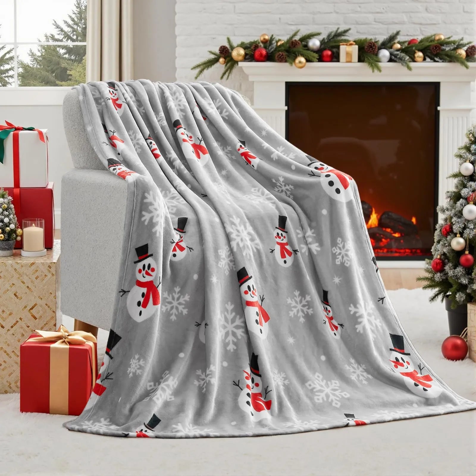 Polyester fibre Christmas blanket in American style with soft flannel texture