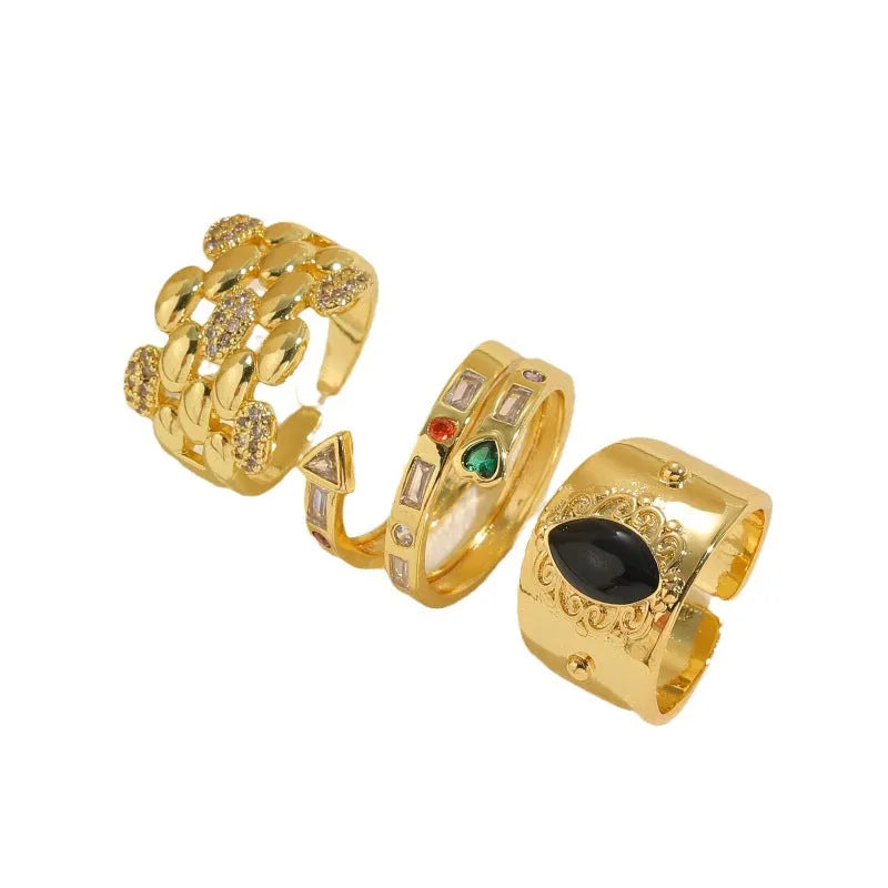 Geometric copper ring with zircon gemstone in horse eye black electroplated finish