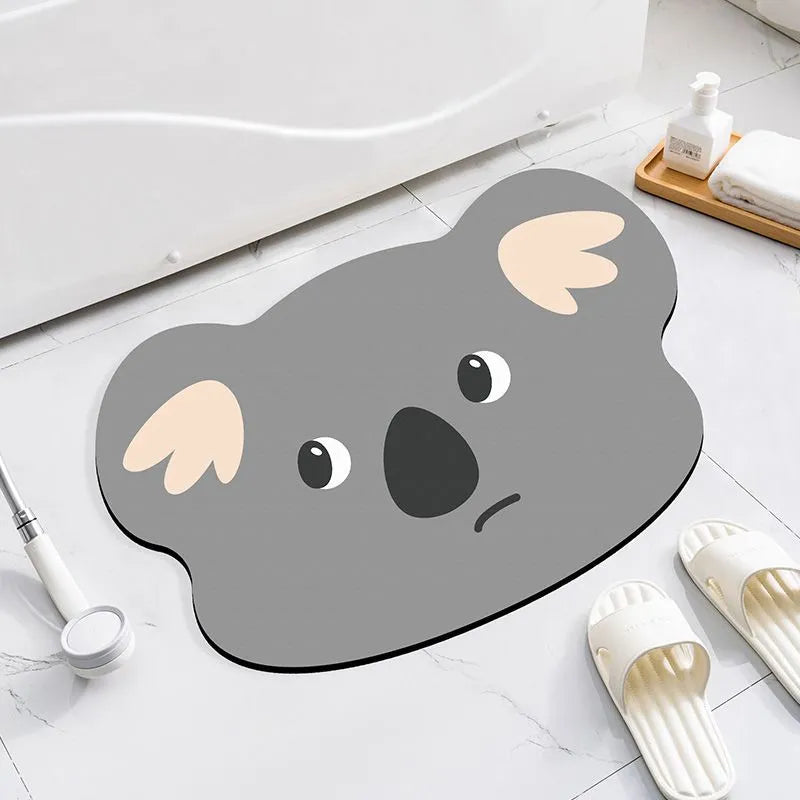 Cartoon animal diatom oil absorbent non-slip bathroom mat in alien shape.