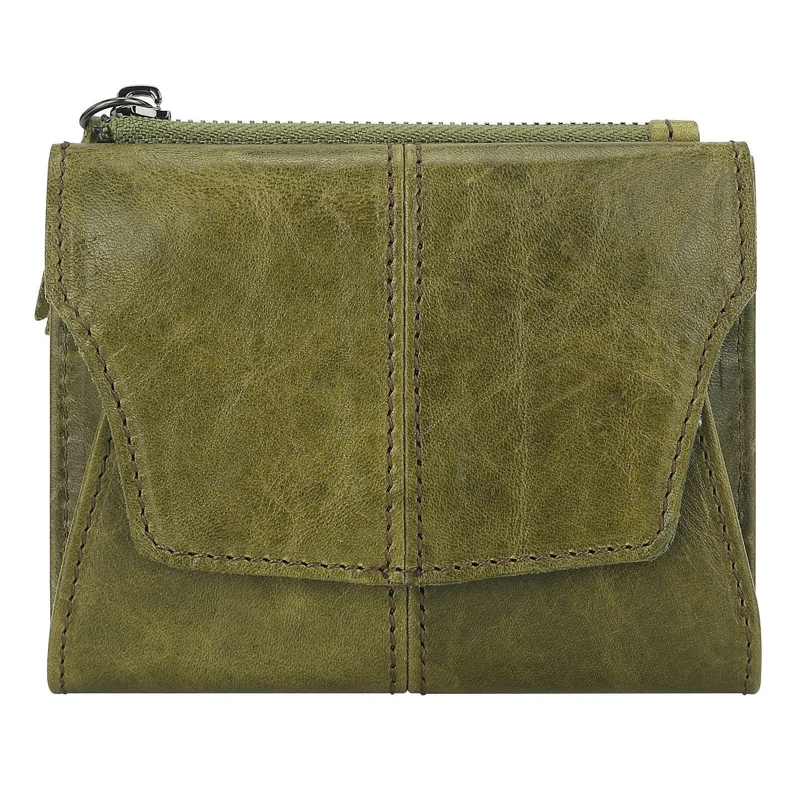 Genuine cowhide leather coin purse with stitching details in European Retro style