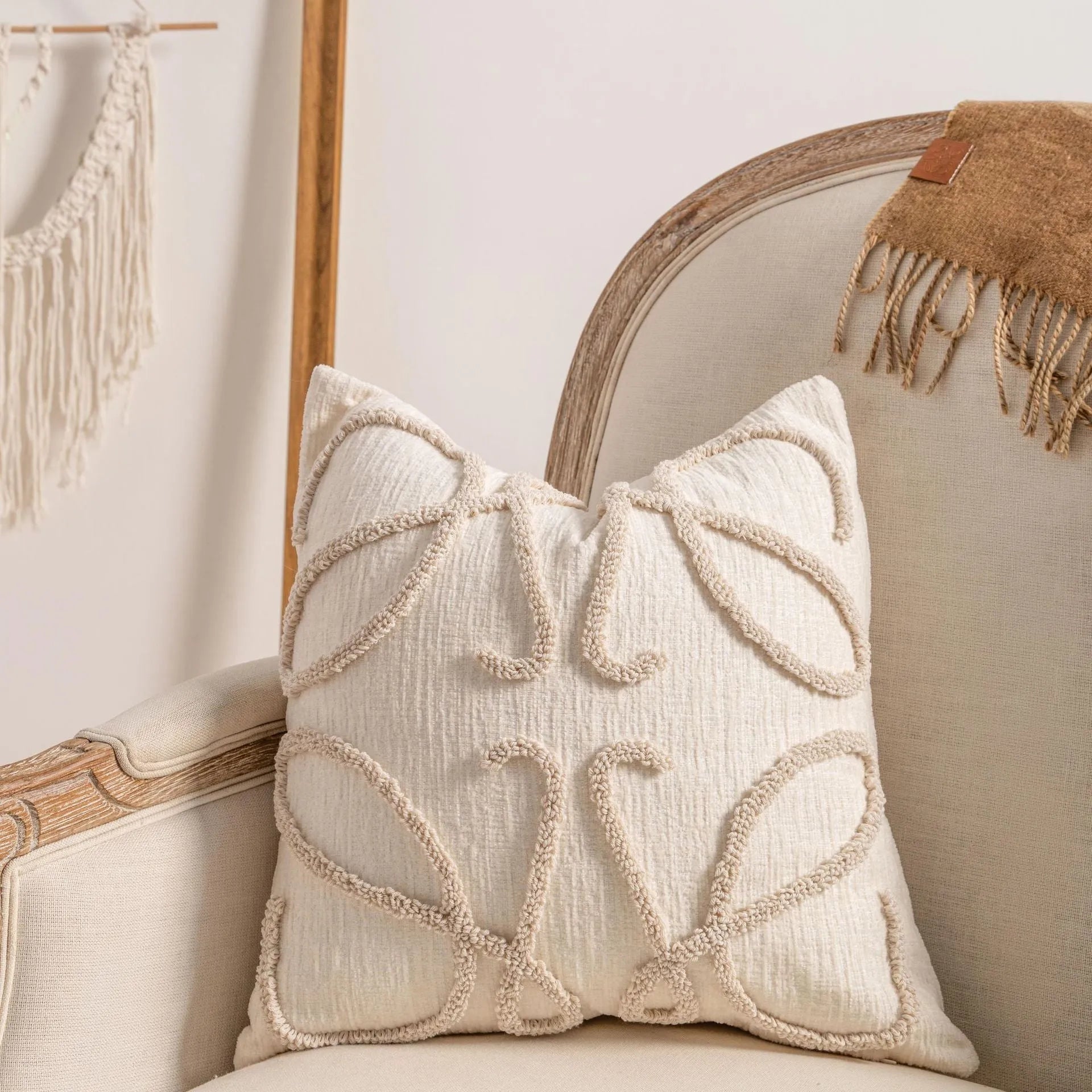 Knitted striped cushion cover with tassel decoration in a choice of six patterns.