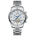 Men's silver stainless steel automatic perpetual calendar mechanical watch with business styling