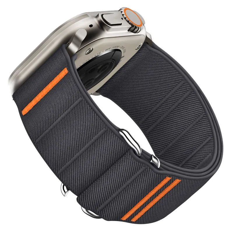 Elastic nylon Apple Watch band with stainless steel buckle in multiple colour options