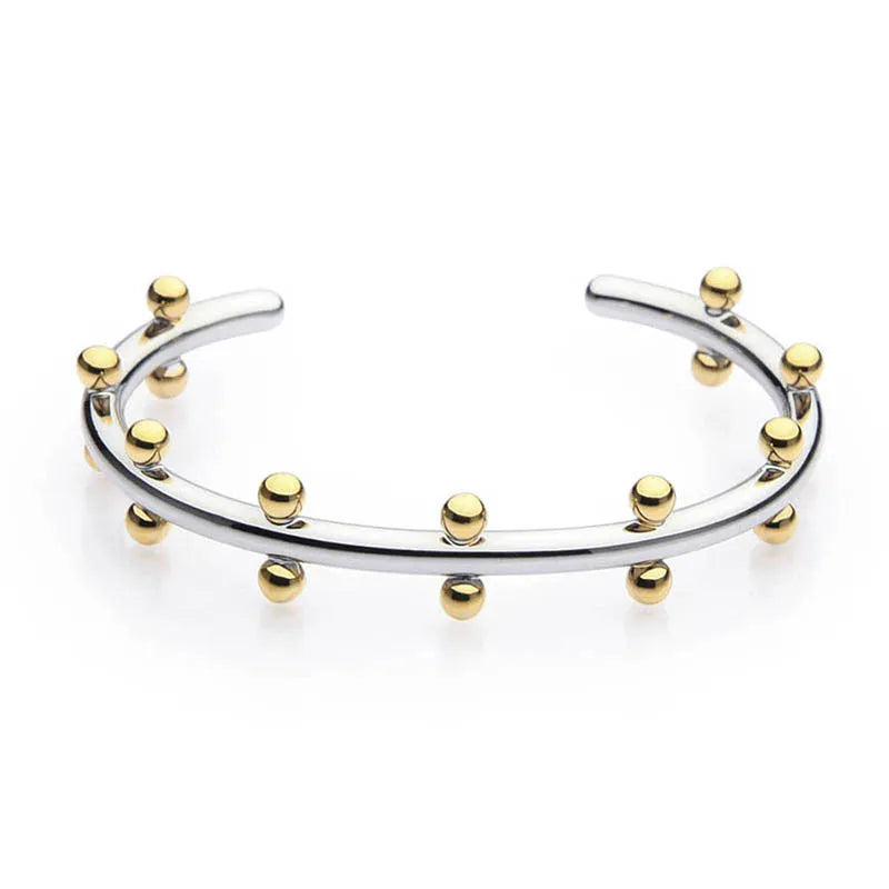 Stainless steel rivet texture C-shaped bean beads personality bracelet with alloy bracelet in gold, steel or steel gold finishes