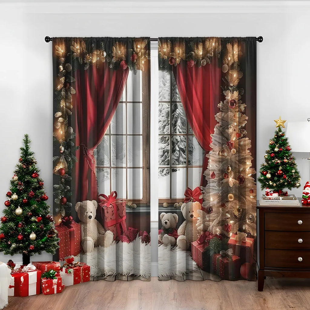 3D digitally printed Christmas curtains with European style patterns in polyester fabric