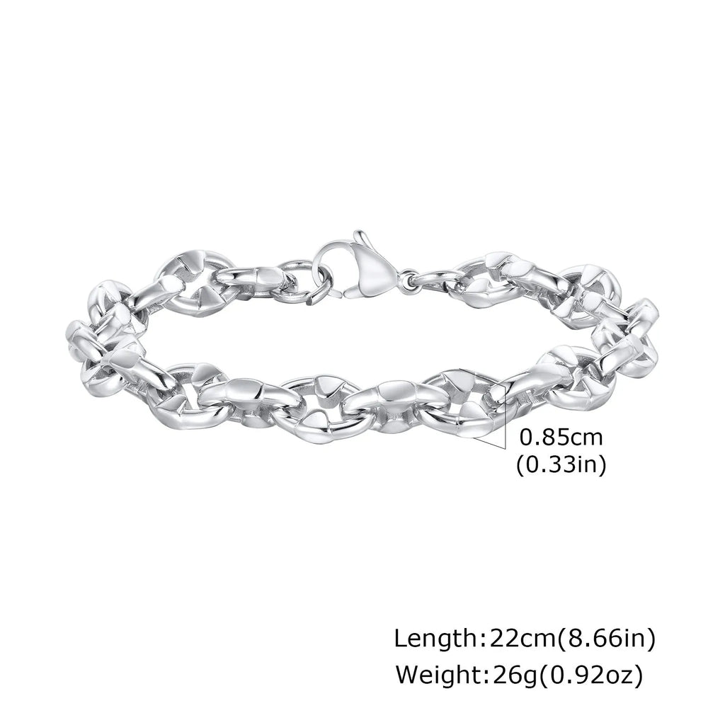 Handmade stainless steel thick geometric chain bracelet for men, unisex hip hop jewellery.
