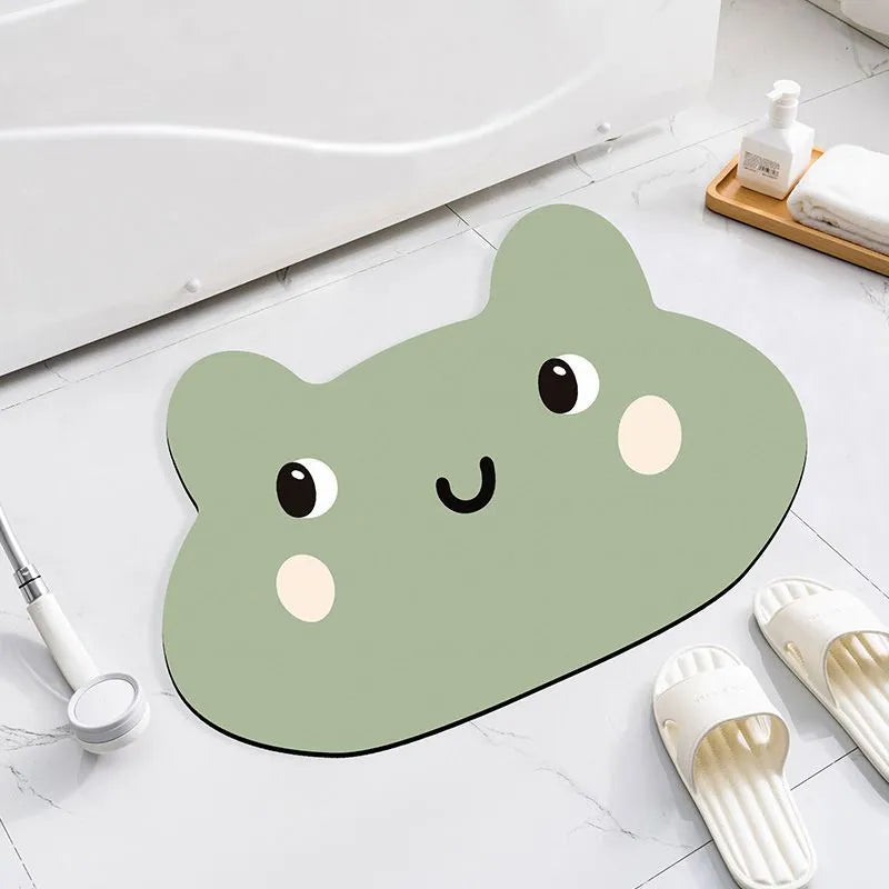 Cartoon animal diatom oil absorbent non-slip bathroom mat in alien shape.