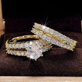 2 in 1 female ring set with diamond treatments in geometric shape, available silver gold or rose gold