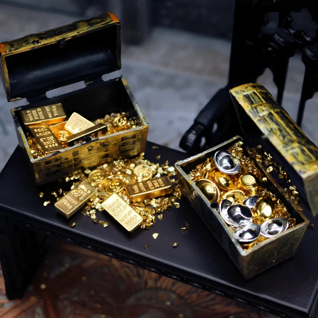 Gold coin treasure box doll house accessories miniature alloy ornaments