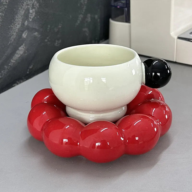 Ceramic coffee set with dish and cup in Nordic style, 250ml capacity