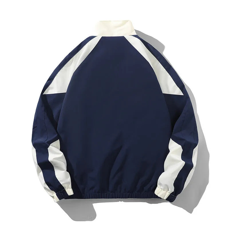 Men's black casual polyester jacket with contrast stitching and side seam pockets