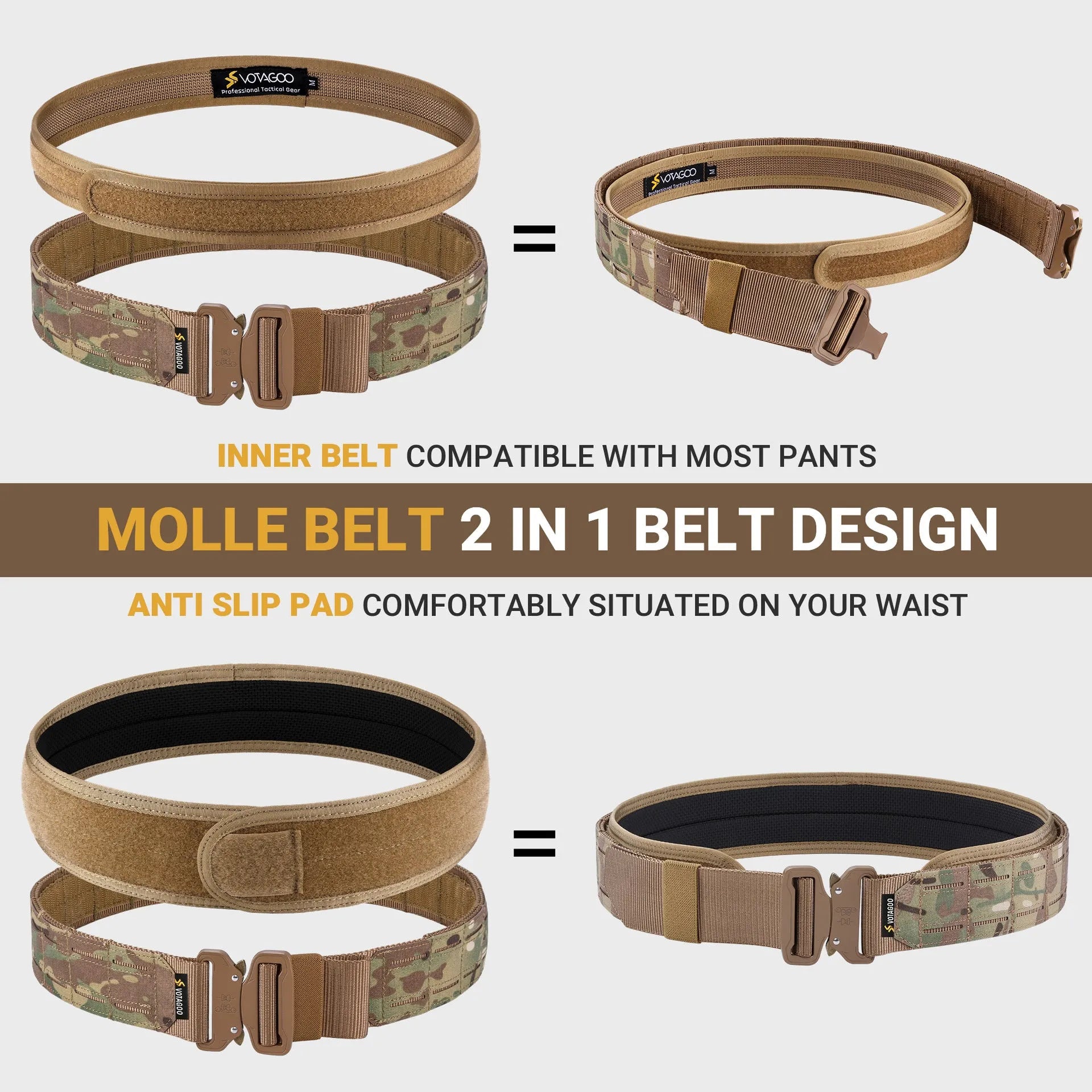 VOTAGOO 2-inch wide tactical duty belt with automatic buckle in CP camouflage colour.