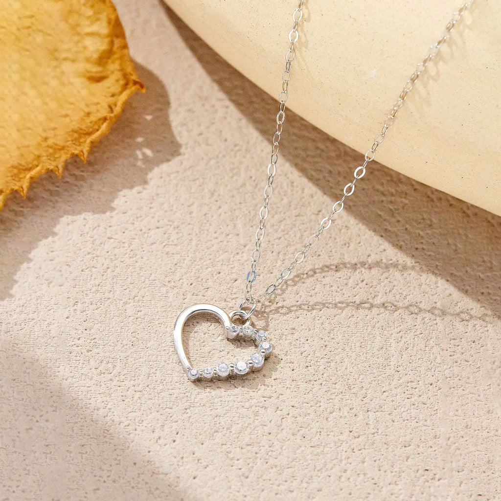 S925 sterling silver hollow heart necklace for women with choice of gold or platinum plating