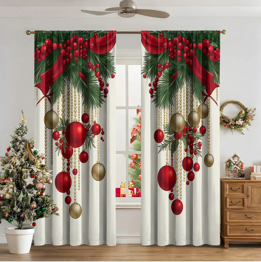 3D digitally printed modern Christmas curtain in a polyester fabric, showing one of fifteen available design styles.