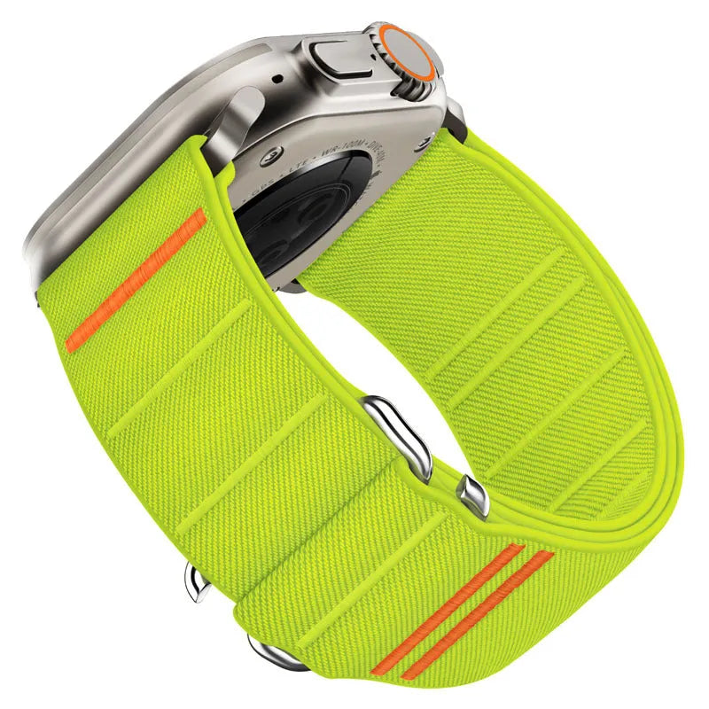 Elastic nylon Apple Watch band with stainless steel buckle in multiple colour options