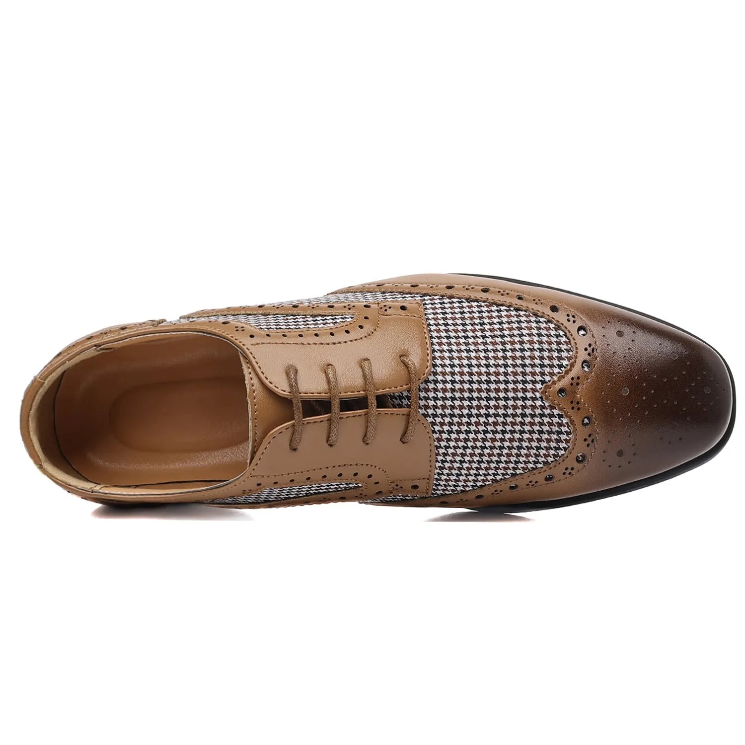 Men's imitation houndstooth plaid casual shoes with canvas upper and lace-up front, shown in available colours.