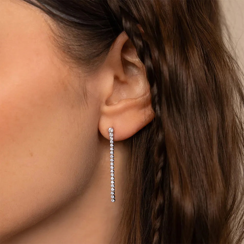 Geometric Chinese style zircon earrings in stainless steel with gold colour finish