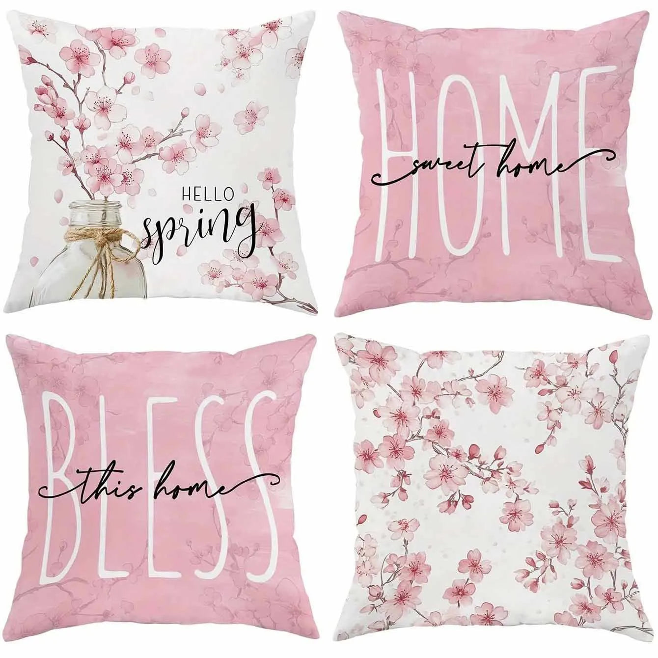 45cm square short velvet cushion cover with cherry blossom and letter design in four colour options