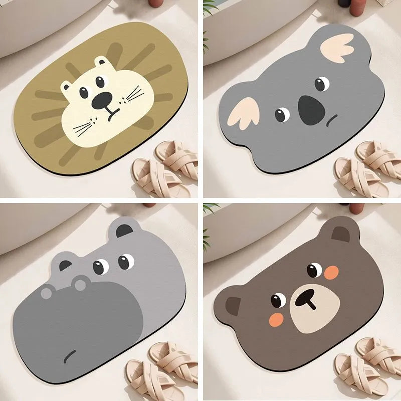 Cartoon animal diatom oil absorbent non-slip bathroom mat in alien shape.