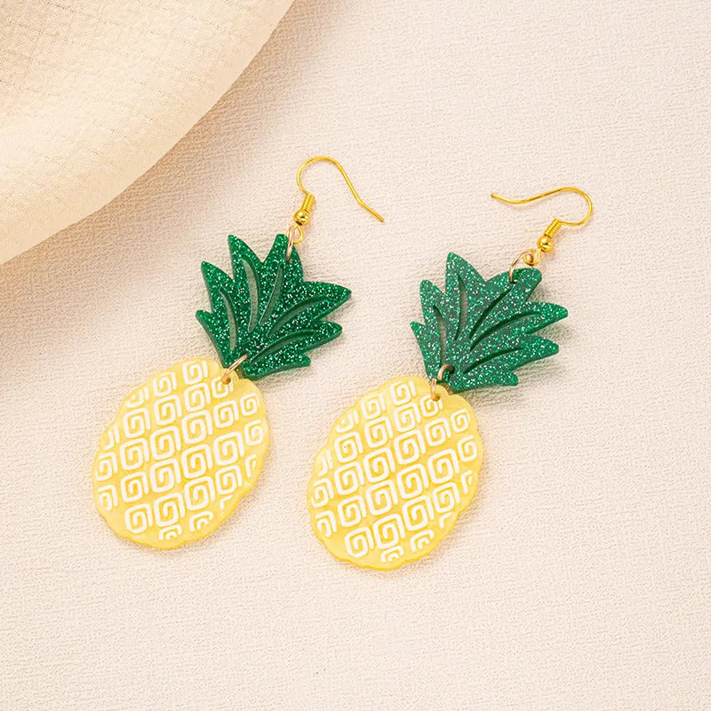 Summer Atmosphere Coconut Jackfruit drop earrings in acrylic with alloy hooks, five colour variations