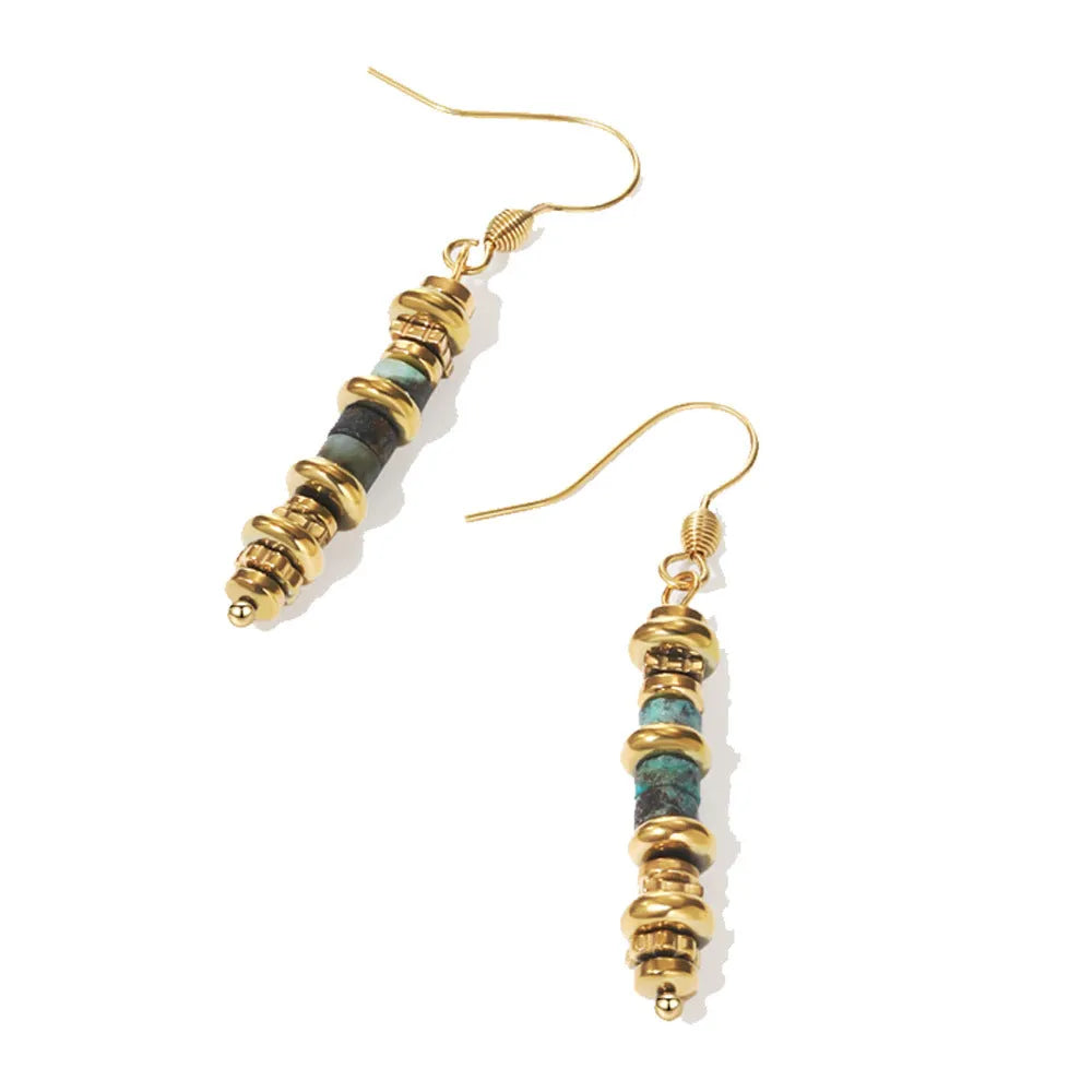 Geometric titanium steel dangle earrings with retro European American styling