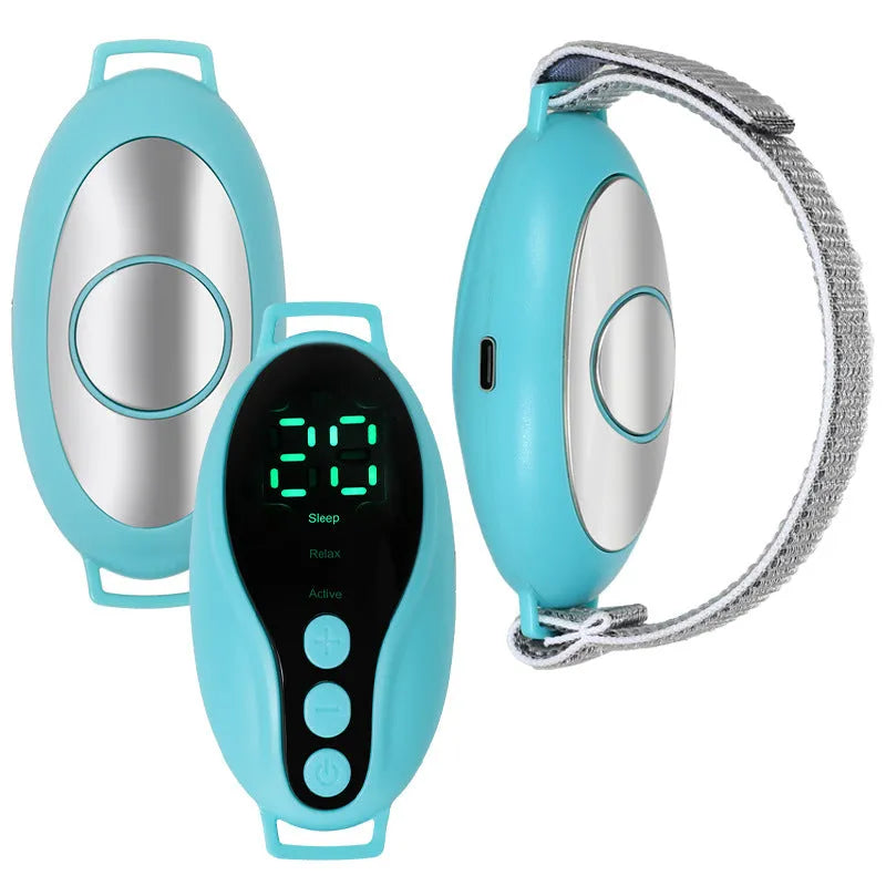 White and blue USB sleep aid device with digital display showing 20-position wind adjustment settings