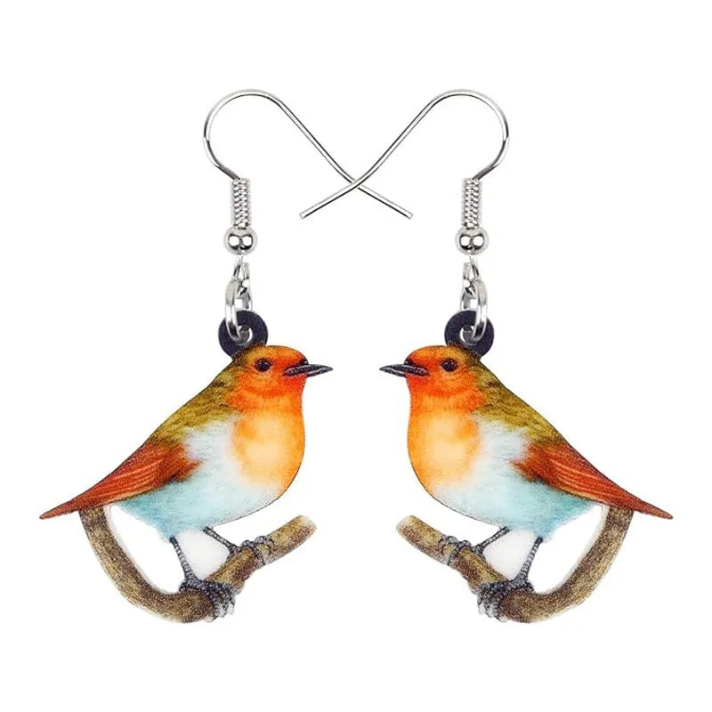 Blue titmouse geometric snake design acrylic pendant earrings in colour option A and B.