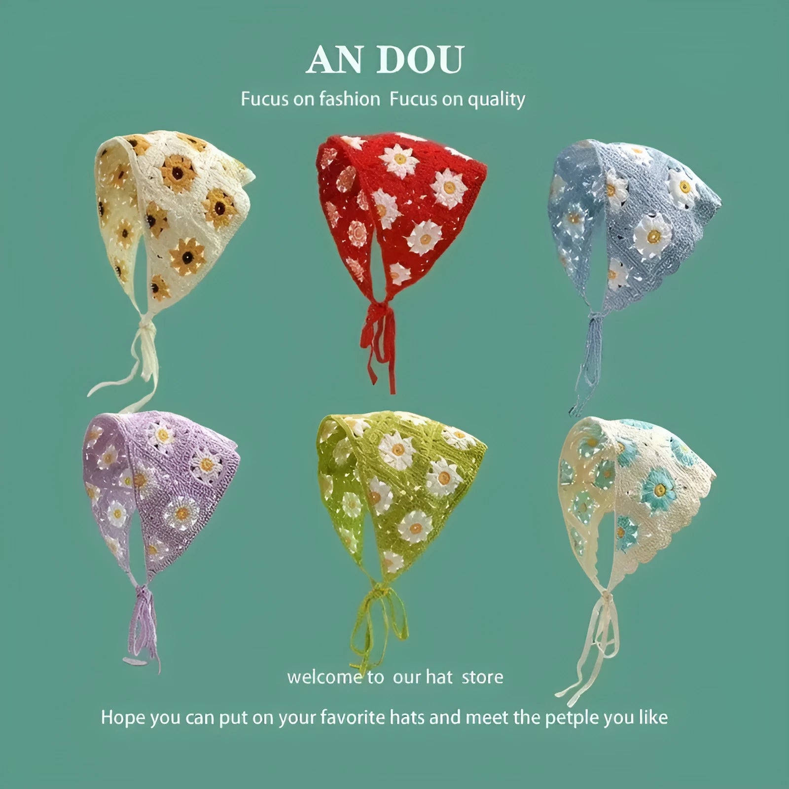 Women's cotton triangular headscarf with floral pattern in retro style for autumn winter wear