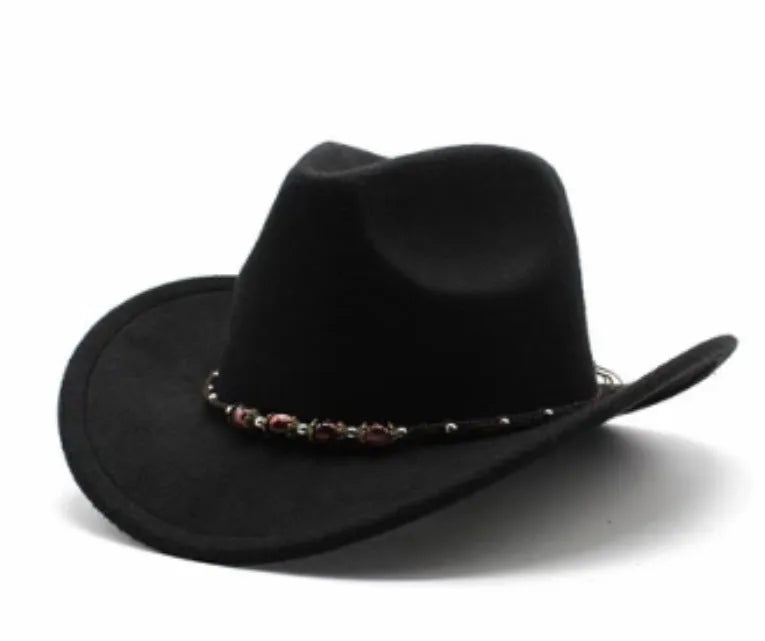 Brown leather velvet cowboy hat with curved brim and conical crown.