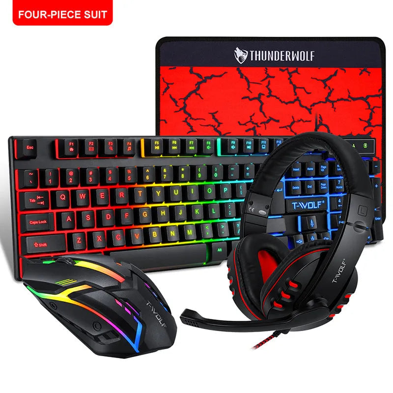 Thunder Wolf T800 gaming set with Spirit Snake keyboard, mouse, headset and mouse pad on desk