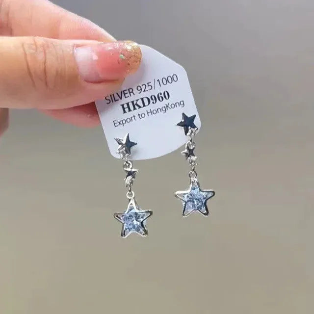 Geometric heart-shaped women's earrings with rhinestone accents and tassel details in electroplated alloy