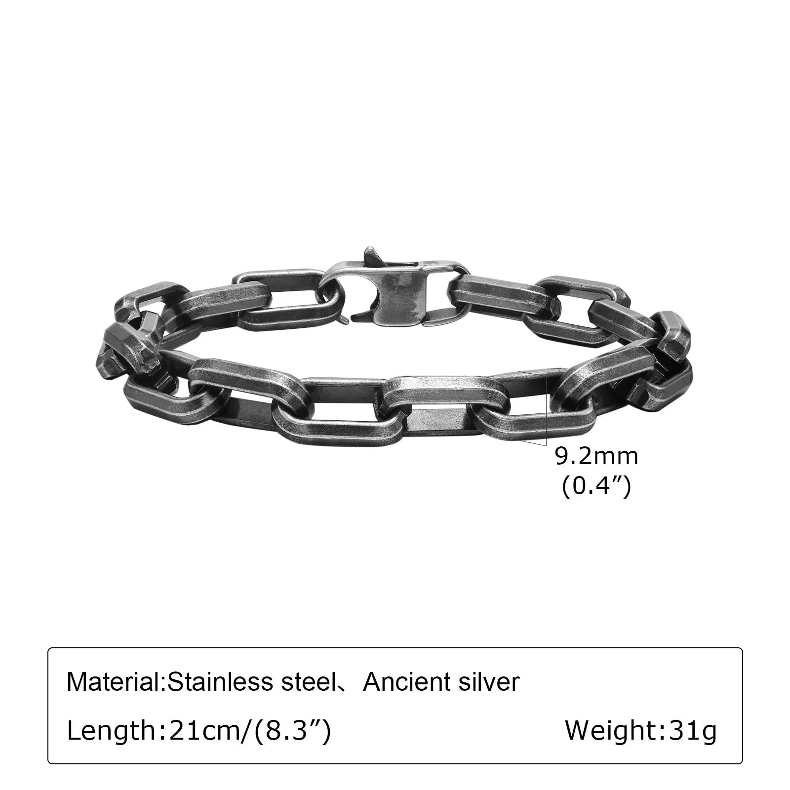 Men's titanium steel square chain bracelet in electroplated steel, gold, black or retro colour