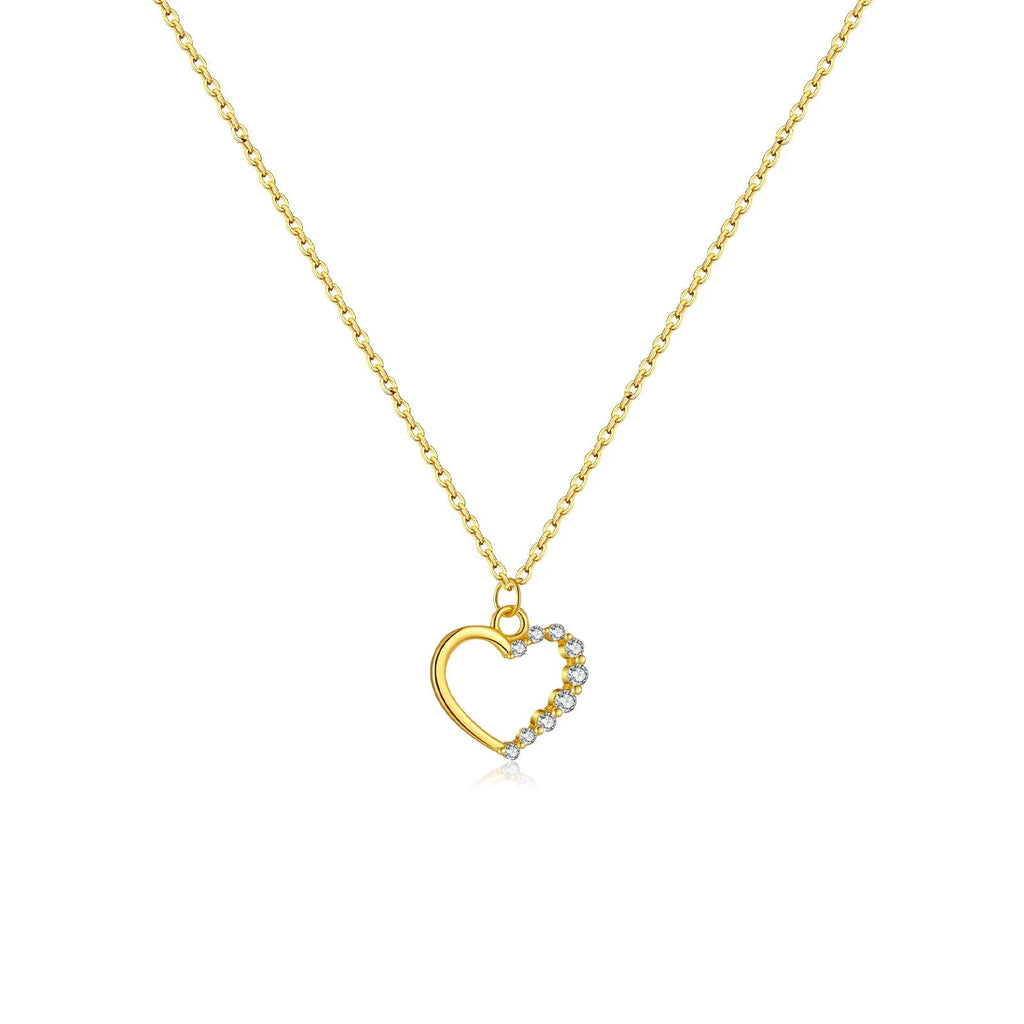 S925 sterling silver hollow heart necklace for women with choice of gold or platinum plating