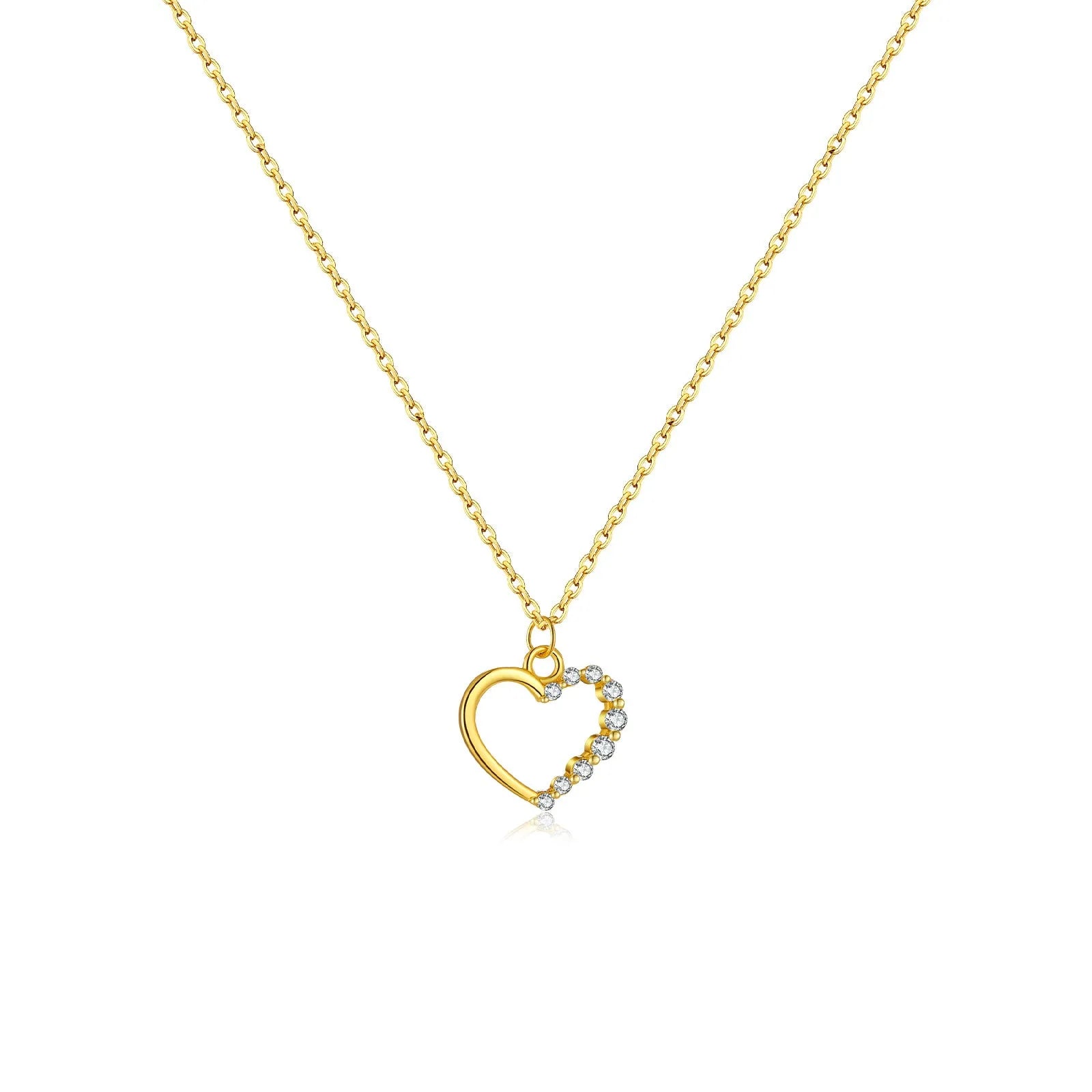 S925 sterling silver hollow heart necklace for women with choice of gold or platinum plating