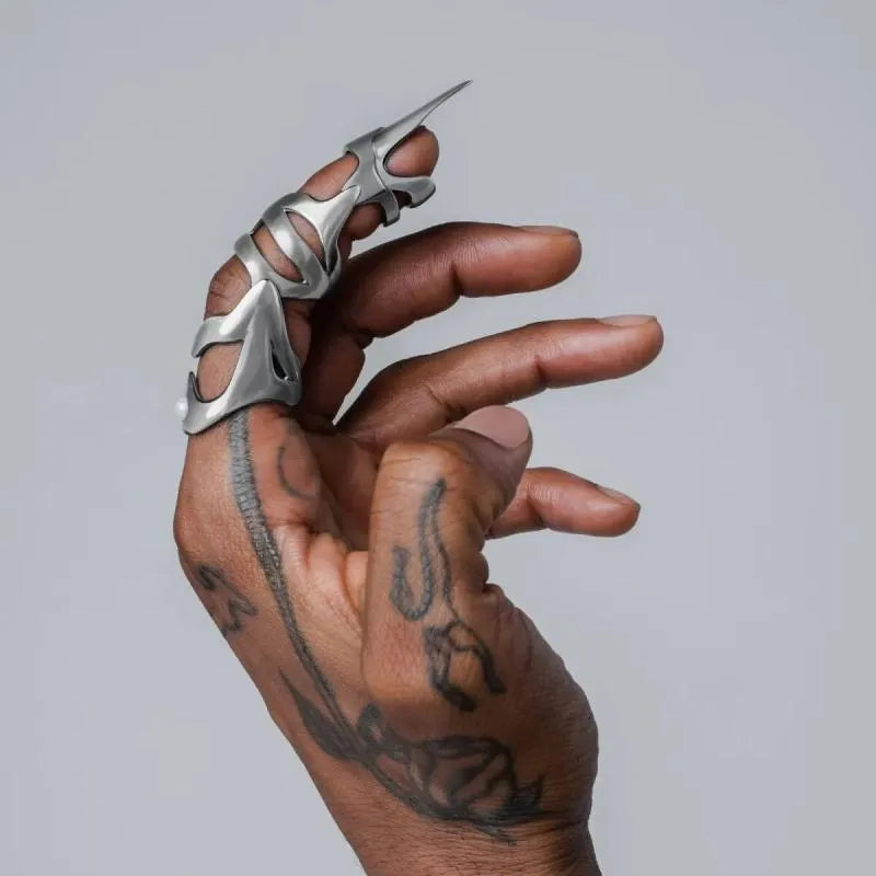 Silver alloy punk armor finger stall ring for costume and fashion