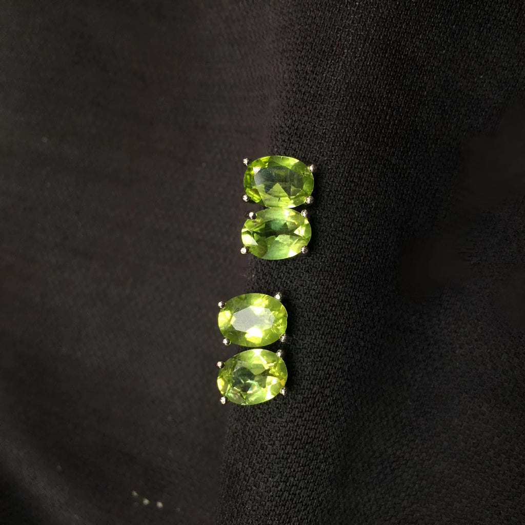 Grass green natural olivine faceted stud earrings in S925 silver setting
