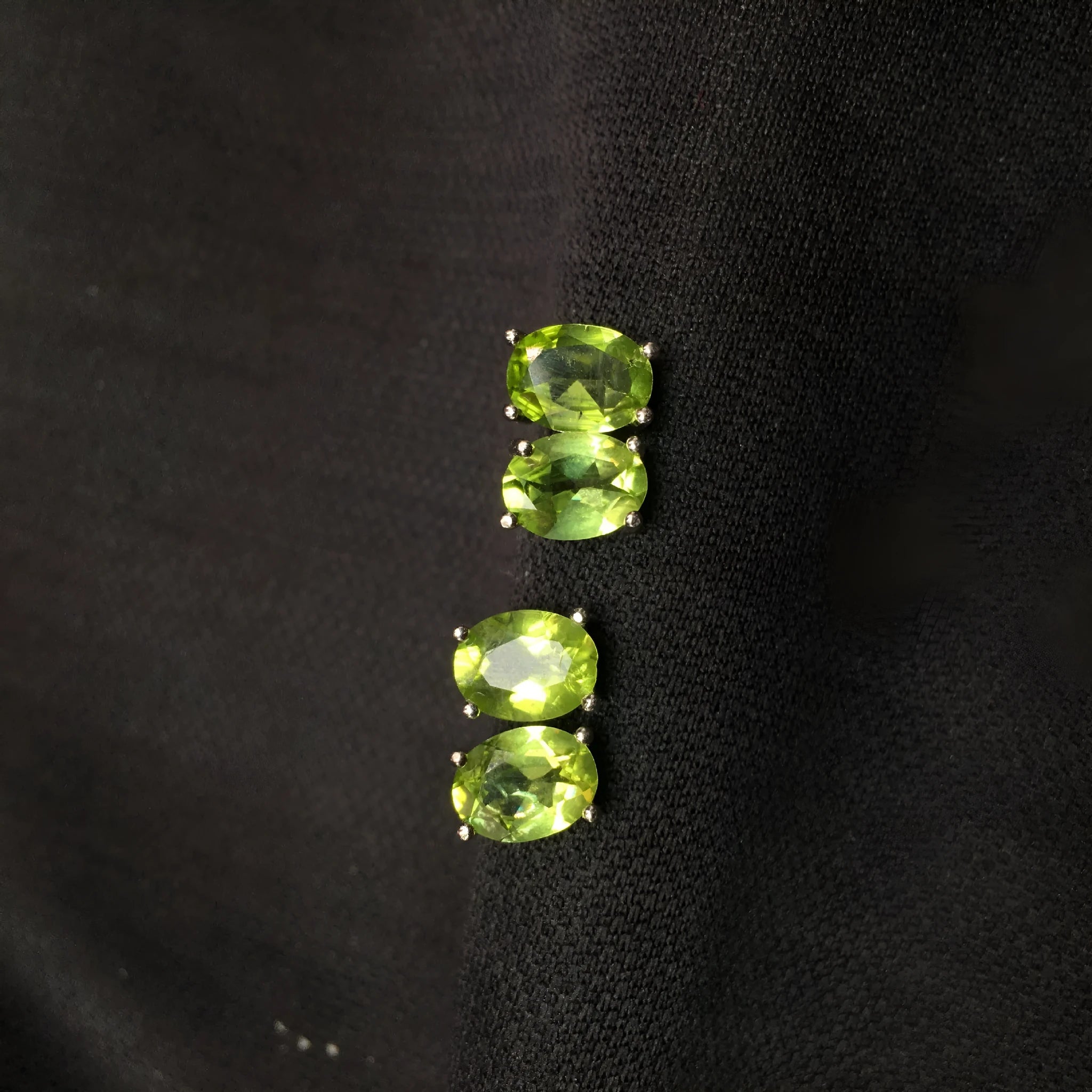 Grass green natural olivine faceted stud earrings in S925 silver setting