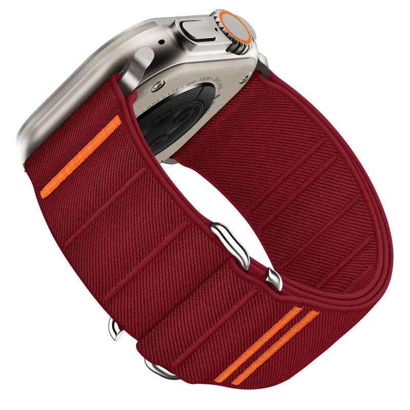 Elastic nylon Apple Watch band with stainless steel buckle in multiple colour options